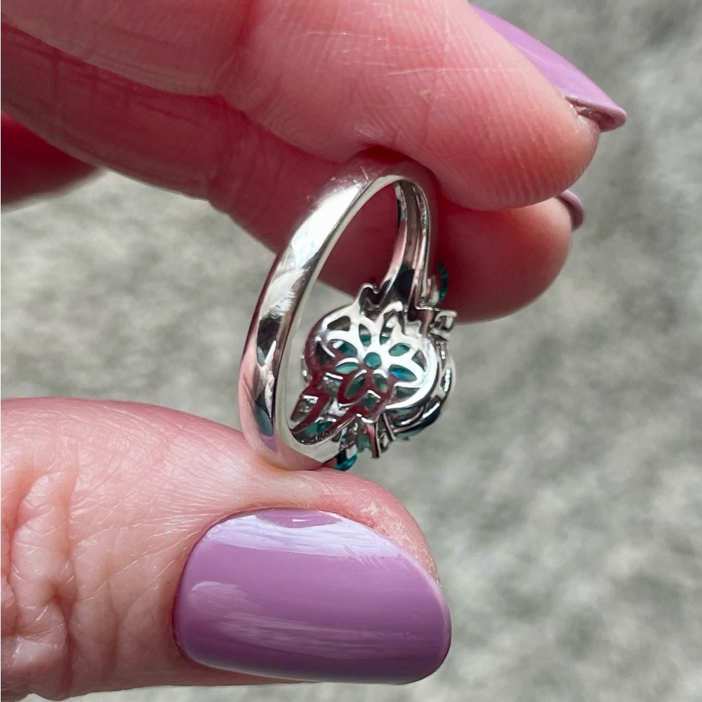 Elegant Sterling Silver and bright Aqua Gemstone RingLab Diamonds Sz 7 JBL 925 - Picture 9 of 9